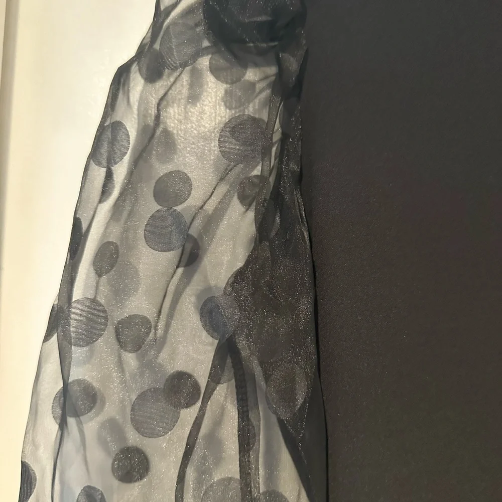 Polka Dot Puff Sleeve Mock Neck Top - Picture 2 of 3